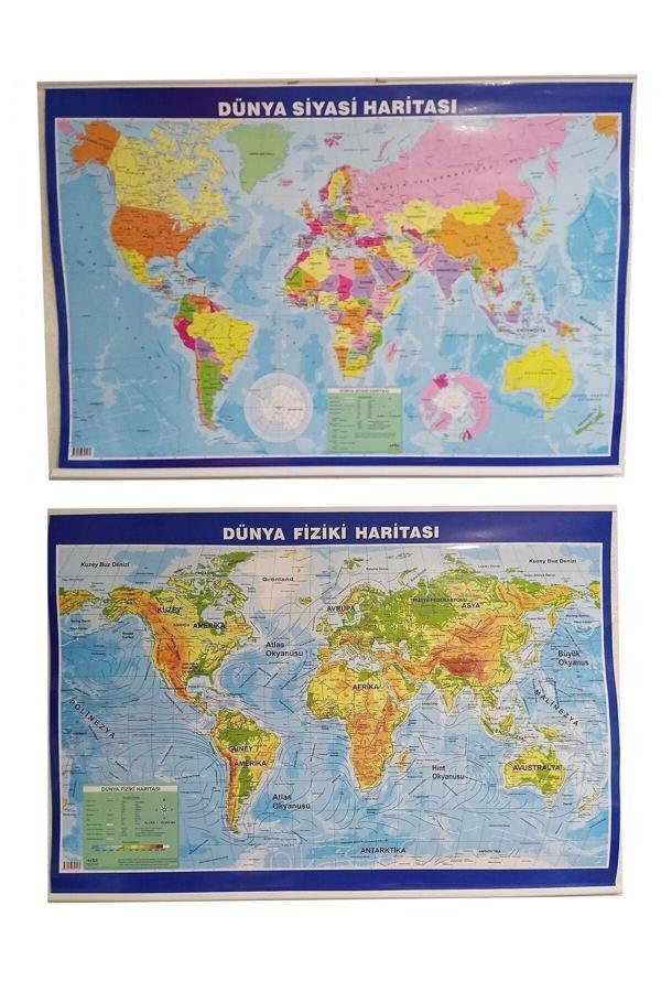 Lrs Store Dünya Haritası Siyasi Ve Fiziki Çift Taraflı Çıtalı 70X100 Cm Eğitici Harita - Image 1