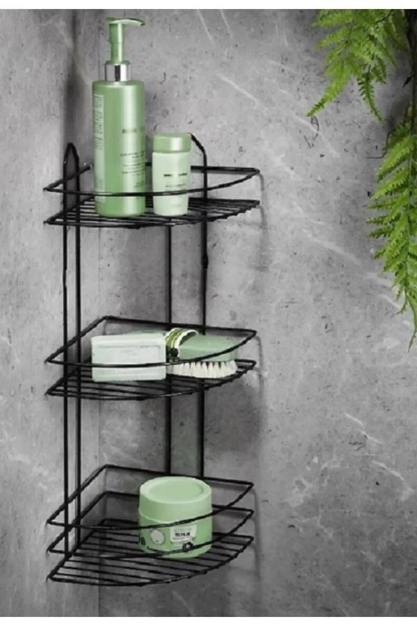 Köşelik Banyo 3 Raflı Siyah Metal Royaleks-56574 - Image 1