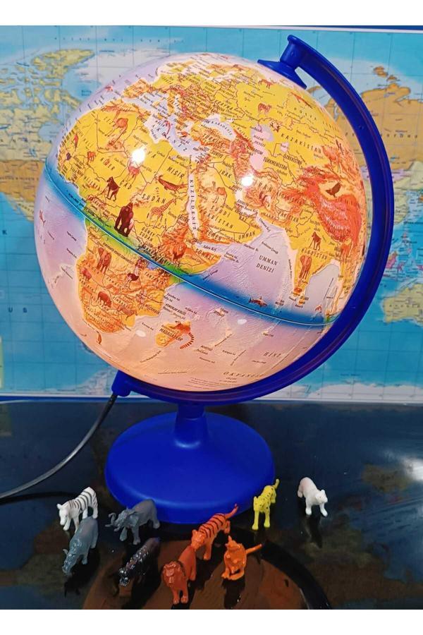 Lrs Store Işıklı Küre Dünya Küresi Hem Fiziki Hayvan Motifli 26 Cm Çaplı Yüksek Kalite Eğitici Harita Kırılmaz - Image 1