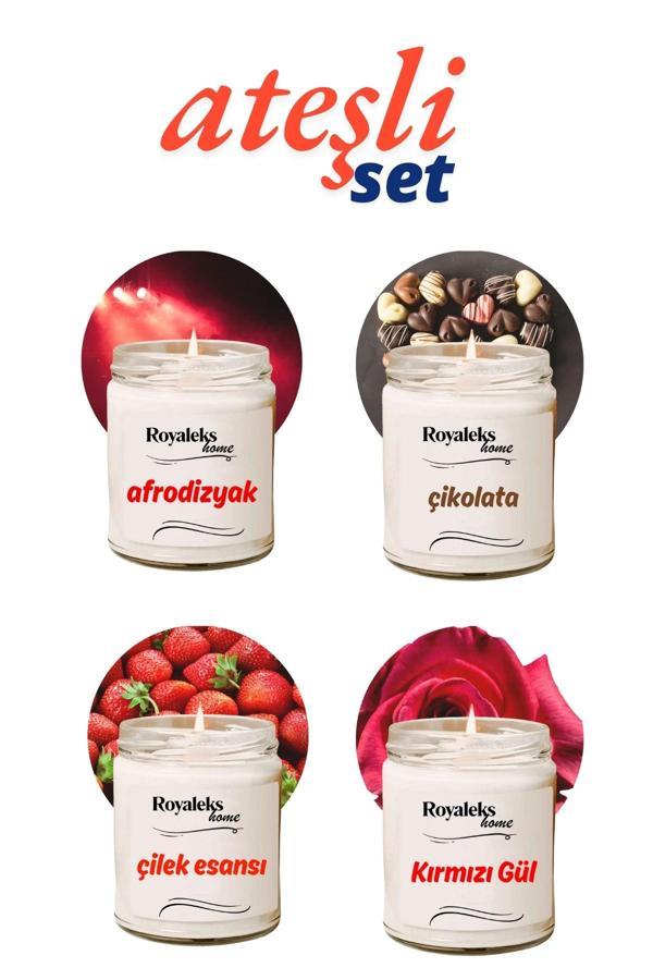 4 Adet Doğal Özel Seri Kokulu Dekoratif Kavanoz Mum 4X210 cc - Ateşli Set - RYL - Image 1