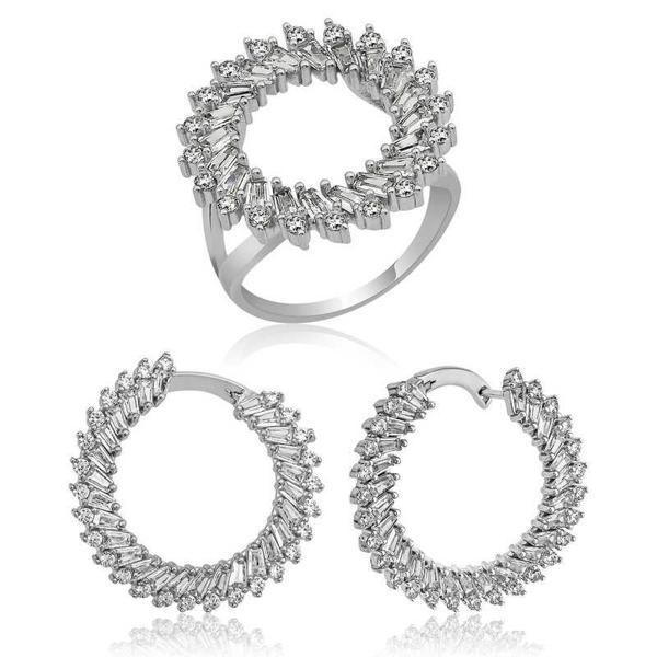 Gümüş Trapez Taşlı Bayan Set  SL3982 - Image 1