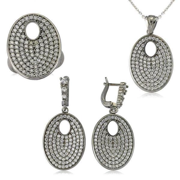 Gümüş Beyaz Taşlı Oval Bayan Set SL2295 - Image 1