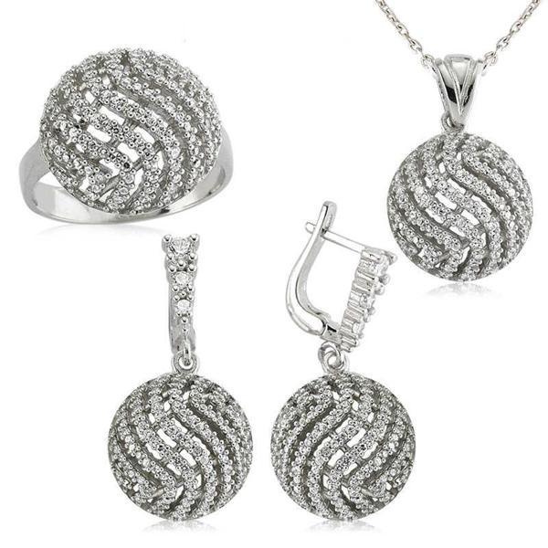 Gümüş Yuvarlak Zirkon Taşlı Bayan Set SL2294 - Image 1