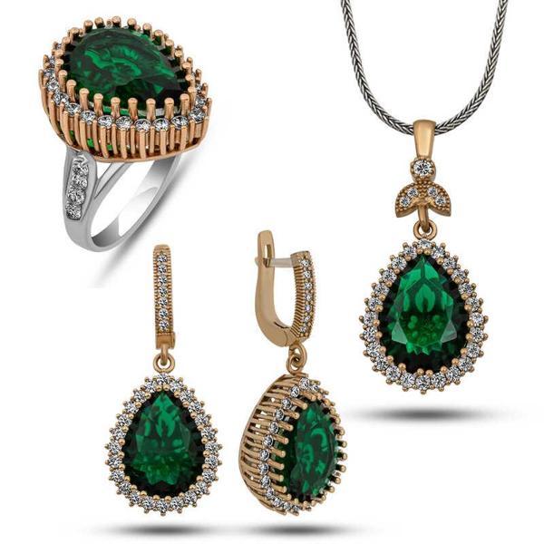 Gümüş Zümrüt Taşlı Hürrem Kadın Set SL12506 - Image 1