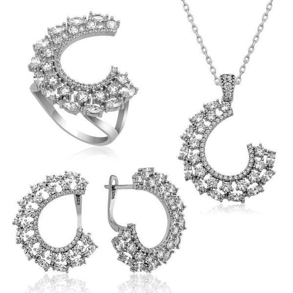 Gümüş  Taşlı Bayan Set SL3983 - Image 1