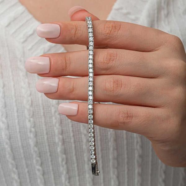 Gümüş 3.5 mm Beyaz Taşlı Su Yolu Kadın Bileklik SL8716 - Image 1