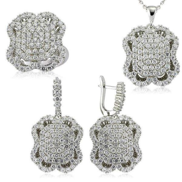 Gümüş Beyaz Taşlı Bayan Set  SL2305 - Image 1
