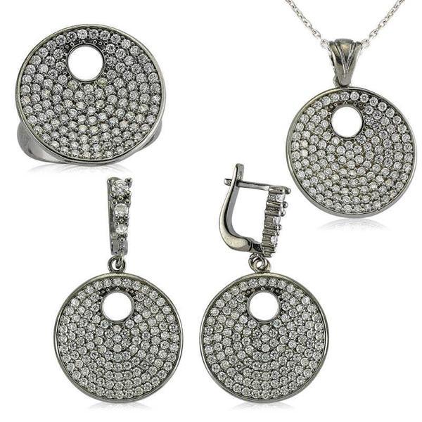 Gümüş Zirkon Taşlı Yuvarlak Bayan Set SL2301 - Image 1