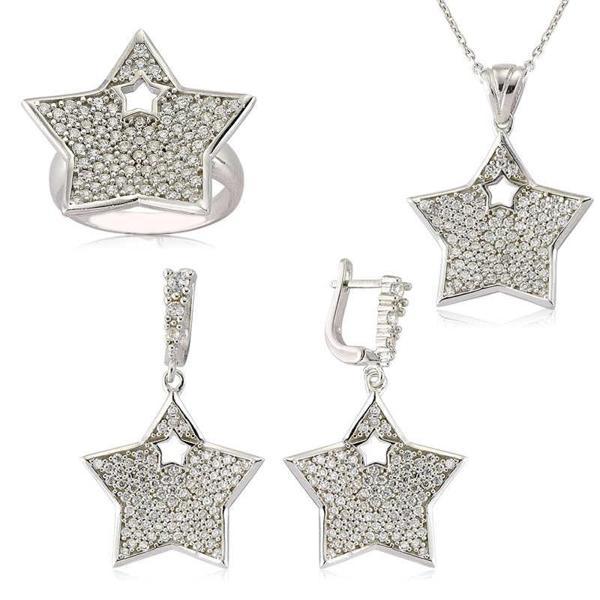 Gümüş Zirkon Taşlı Yıldız Bayan Set SL2297 - Image 1