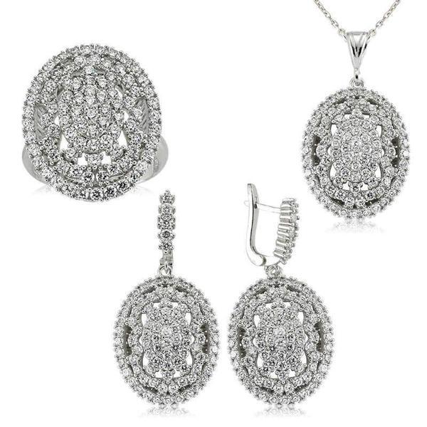 Gümüş Beyaz Taşlı Bayan Set  SL2302 - Image 1