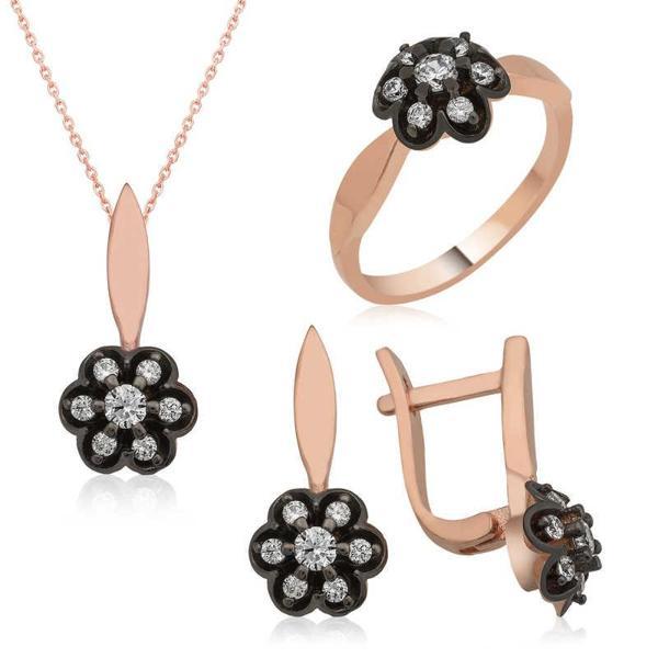 Gümüş Elmas Montür Çiçek Bayan Set SL2337 - Image 1