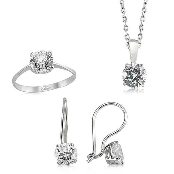 Gümüş Tek Taş Bayan Set  SL2287 - Image 1