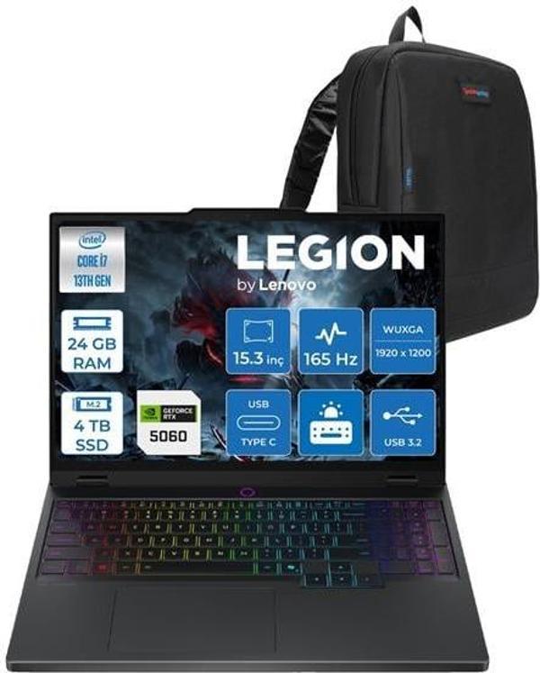 Lenovo Legion 5 Intel Core I7 13650HX 24GB Ddr5 4tb SSD 8GB/RTX5060/115W 15.3" Wuxga 165Hz IPS 100% Srgb Windows 11 Home Taşınabilir Bilgisayar 83LY00AXTRH08 + Zettaçanta - Image 1