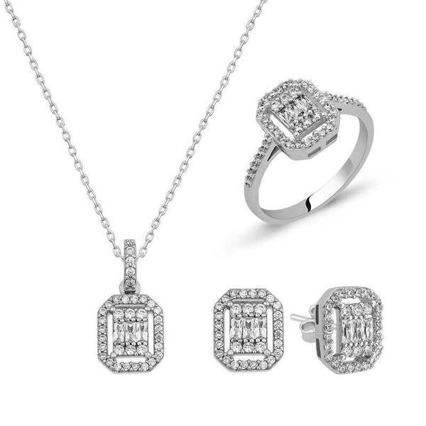 Gümüş Baget Taşlı Bayan Set  SL3482 - Image 1