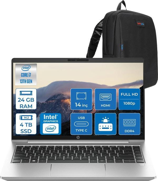 Hp Probook 440 G10 Intel Core I7 1355U 24GB 4tb SSD Iris® Xe Graphics Freedos 14" IPS Fullhd (1920X1080) 250NITS Taşınabilir Bilgisayar 968L9ETF15 + Zetta Çanta - Image 1