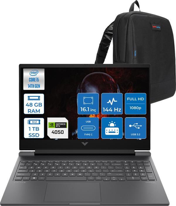 Hp Victus 16-R1708NT Intel Core I5 14450HX 48GB Ddr5 1tb SSD RTX4050 6gb 16.1" IPS Fhd (1920 x 1080) 144HZ 300NIT Freedos Taşınabilir Bilgisayar BL6W5EAF23 + Zetta Çanta - Image 1