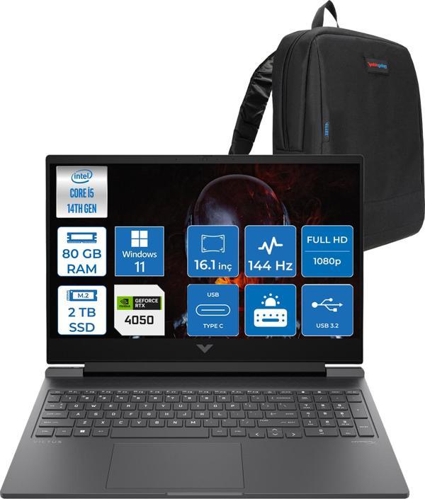 Hp Victus 16-R1708NT Intel Core I5 14450HX 80GB 2tb SSD RTX4050 6gb 16.1" IPS Fhd (1920 x 1080) 144HZ 300NIT Windows 11 Pro Taşınabilir Bilgisayar BL6W5EAP34 + Zetta Çanta - Image 1