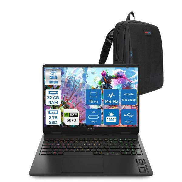Hp Omen 16-AM0031NT Intel Core I9 14900HX 32GB Ddr5 2tb SSD RTX5070 8gb Gddr7 Freedos 16 Inç Wuxga (1920X1200) 144Hz 300NITS IPS Taşınabilir Bilgisayar C39J4EAF15 + Zetta Çanta - Image 1