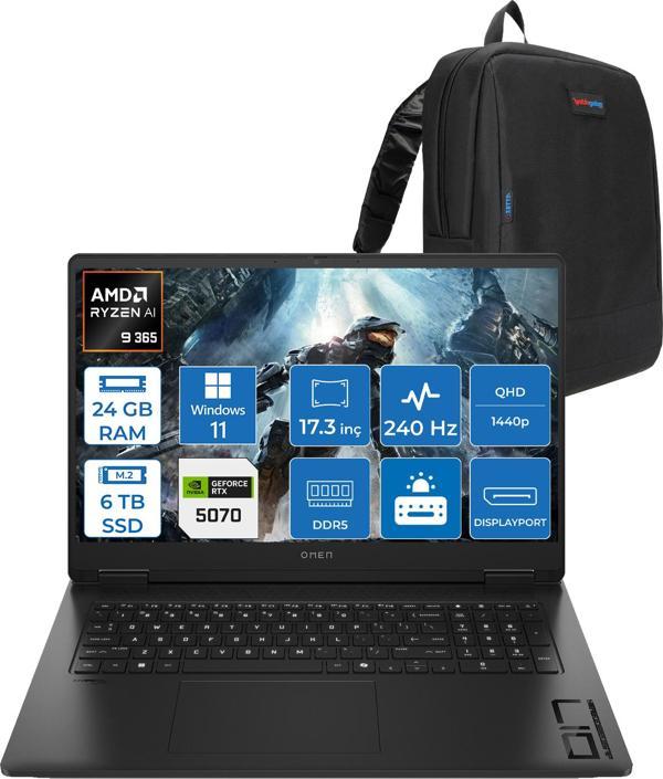 Hp Omen 17-DB1000NT Amd Ryzen Aı 9 365 24GB Ddr5 6tb SSD 8GB-RTX5070 Windows 11 Home 17.3" IPS 240HZ Qhd (2560 x 1440) 300NİT 3ms %100 Srgb Taşınabilir Bilgisayar BV7W3EAH11 + Zetta Çanta - Image 1