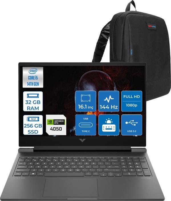 Hp Victus 16-R1708NT Intel Core I5 14450HX 32GB Ddr5 256GB SSD RTX4050 6gb 16.1" IPS Fhd (1920 x 1080) 144HZ 300NIT Freedos Taşınabilir Bilgisayar BL6W5EAF11 + Zetta Çanta - Image 1