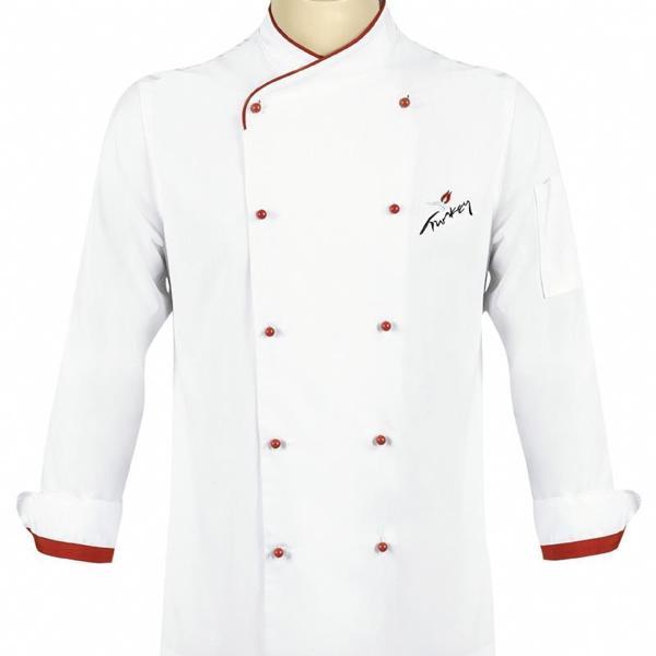 Formteks Aşçı Ceket Kruvaze Yaka Beyaz Kırmızı - Image 1