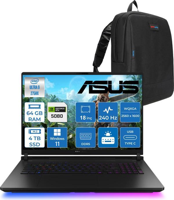 Asus Rog Strix Scar 18 G835LW-SA129 Intel Core Ultra 9 275HX Aı 64GB GB 4tb SSD 16GB/RTX5080 Gddr7 175W 18" 2.5k 2560X1600 Wqxga 240Hz 3ms 1200NITS WINDOWS11HOME Laptop WSA129H31+ZETTAÇANTA - Image 1