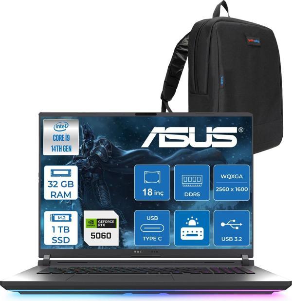 Asus Rog Strix G18 G815JMR Intel Core I9 14900HX 32GB 1tb SSD 8GB/RTX5060 115W Gddr7 18" 2.5k (2560 x 1600, Wqxga) 240Hz 3ms Freedos Taşınabilir Bilgisayar ZS9035F11+ZETTAÇANTA - Image 1