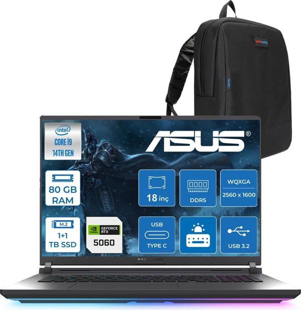 Asus Rog Strix G18 G815JMR Intel Core I9 14900HX 80GB 1tb+1tb SSD 8GB/RTX5060 115W Gddr7 18" 2.5k (2560 x 1600, Wqxga) 240Hz 3ms Freedos Taşınabilir Bilgisayar ZS9035F36+ZETTAÇANTA - Image 1