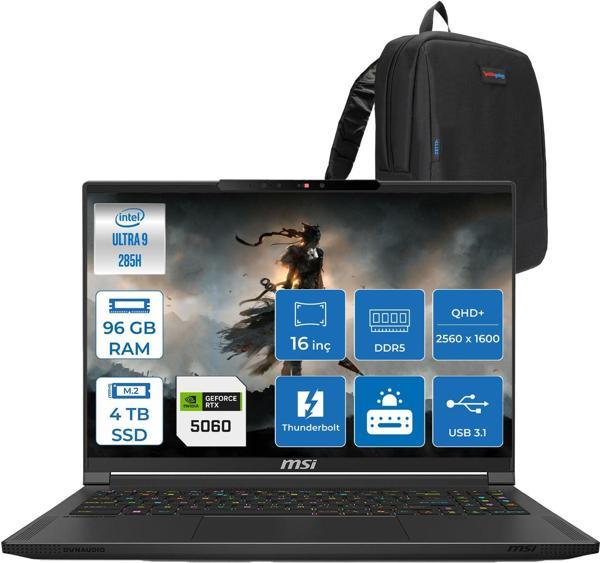 Msı Stealth 16 Aı Intel Core Ultra 9-285H 96GB 4tb SSD 8GB/RTX5060 95W 16″ 16:10 Qhd+ (2560 x 1600) Oled, 240hz Freedos Taşınabilir Bilgisayar Z062TRF47+ZETTAÇANTA  A2HWFG-062TR - Image 1