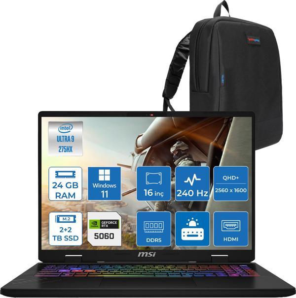Msı Crosshaır 16 Hx Aı D2XWFKG-093TR Intel Core Ultra 9-275HX Aı 24GB 2tb Ssd+2tb SSD 8GB/RTX5060 115W 16 Inç 2k QHD+2560 x 1600 240Hz WINDOWS11HOME Gaming Laptop Z093TRH06+ZETTAÇANTA - Image 1
