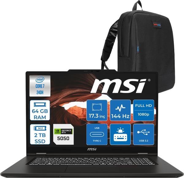 Msı Venturepro 17 Venturepro A2RWEG-027XTR Aı 2.nesil Core 7 240H 64GB Ddr5 2tb SSD 8GB/RTX5050 Gddr7 45W 17.3" Fhd 144HZ IPS Freedos Gaming BILG.Z027XTRF19+ZETTAÇANTA - Image 1