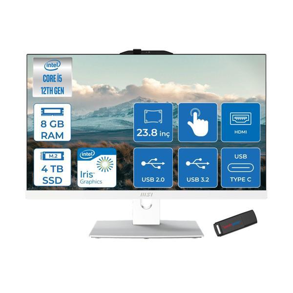 Msı Modern AM242TP Intel Core I5 1235U 8gb 4tb SSD Freedos 23.8 Inç FULLHD(1920×1080) Dokunmatik Beyaz All In One Bilgisayar 12M1678XTRF05 +Zetta Flash Bellek - Image 1