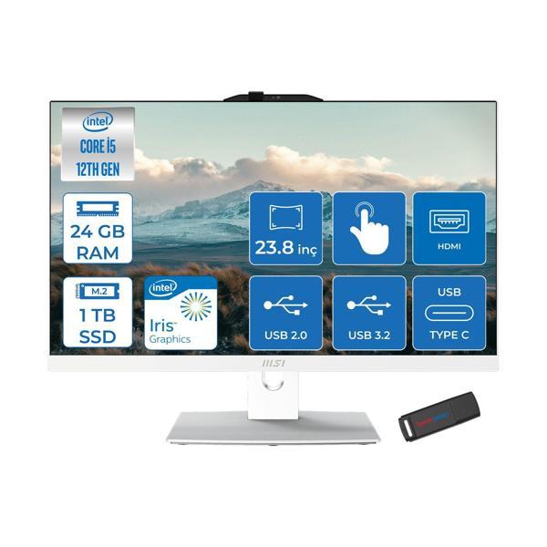 Msı Modern AM242TP Intel Core I5 1235U 24GB 1tb SSD Freedos 23.8 Inç FULLHD(1920×1080) Dokunmatik Beyaz All In One Bilgisayar 12M1678XTRF13 +Zetta Flash Bellek - Image 1