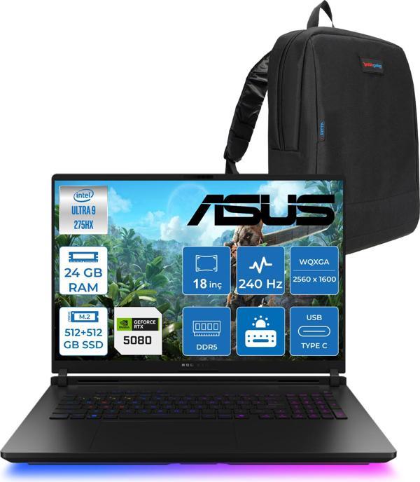 Asus Rog Strix Scar 18 G835LW-SA129 Intel Core Ultra 9 275HX Aı 24GB GB 512GB SSD +512GB SSD 16GB/RTX5080 Gddr7 175W 18" 2.5k 2560X1600 Wqxga 240Hz 3ms 1200NITS Freedos Laptop WSA129F02+ZETTAÇANTA - Image 1