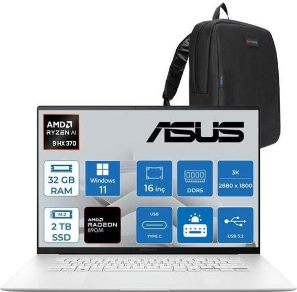 Asus Zenbook S16 Ryzen Aı 9 Hx 370 32GB Ddr5 2tb SSD Amd Radeon 890M WIN11PRO 16" 3k OLED 120Hz 500NITS Taşınabilir Bilgisayar UM5606WATP03 + Zettaçanta - Image 1