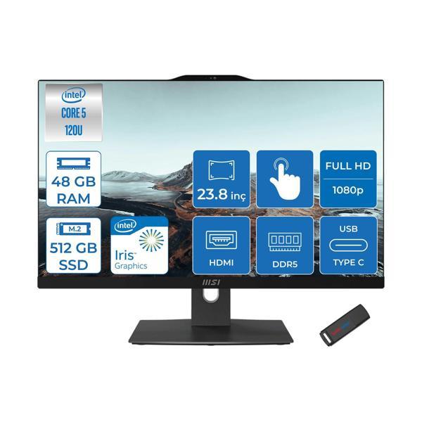 Msı Modern AM242TP Intel Core 5 120U 48GB Ddr5 512GB SSD Freedos 23.8 Inç FULLHD(1920×1080) Dokunmatik Siyah All In One Bilgisayar 1M1677XTRF22 +Zetta Flash Bellek - Image 1