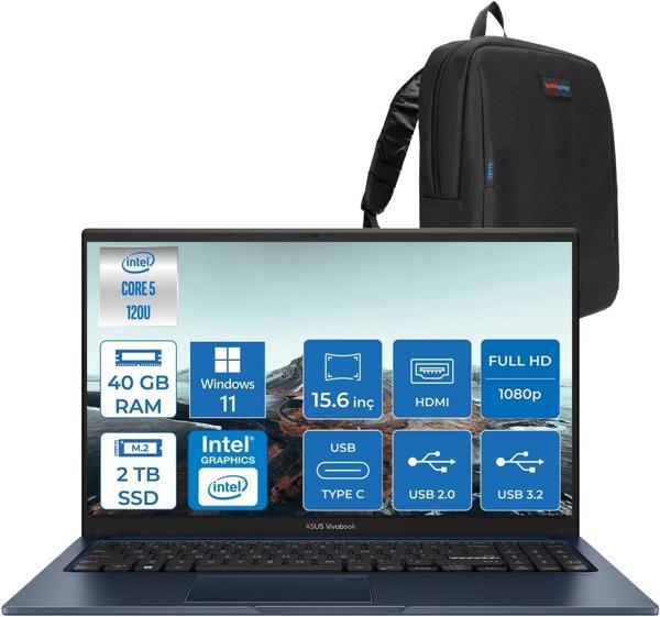 Asus Vivobook X1504VA 15 1.nesil Core 5 120U-40GB-2TB SSD Fhd 15.6INC-Windows 11 Home Taşınabilir Bilgisayar ZNJ2861H14+ZETTAÇANTA - Image 1