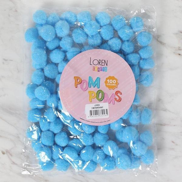 LOREN CRAFTS 2 CM 100 ADET MAVİ PONPON - Image 1