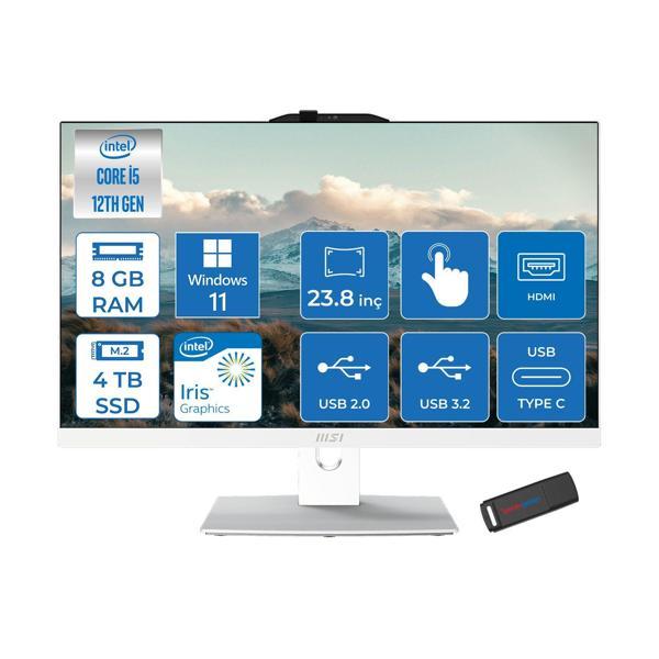 Msı Modern AM242TP Intel Core I5 1235U 8gb 4tb SSD Windows 11 Pro 23.8 Inç FULLHD(1920×1080) Dokunmatik Beyaz All In One Bilgisayar 12M1678XTRP05 +Zetta Flash Bellek - Image 1