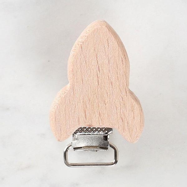 Loren Crafts Roket Figürlü Ahşap Emzik Klipsi - Image 1