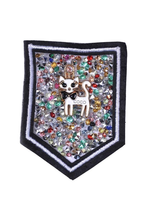 Aplike Ütü İle Yapışan Taşlı Kedi Arma 5 cm - Image 1