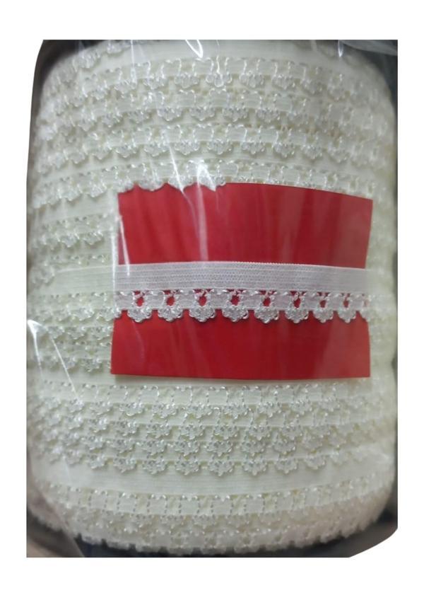 Çamaşır Lastiği Dantelli 1 cm 1 Metre Kırık Beyaz - Image 1