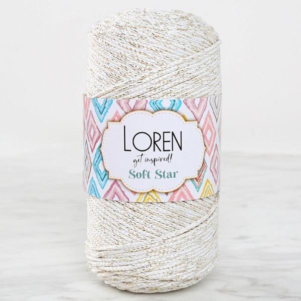 Loren Soft Star Makrome İpi Sarı Simli Krem RM103 - Image 1