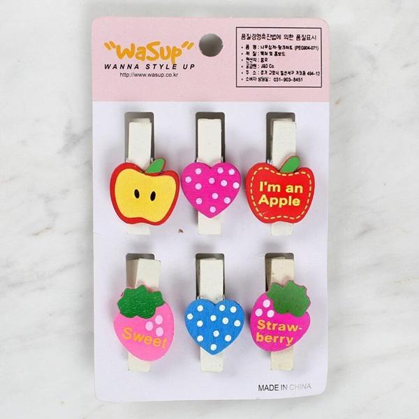 Loren Dekoratif Kalp Ve Meyve Desenli Mandal 6'lı - Image 1