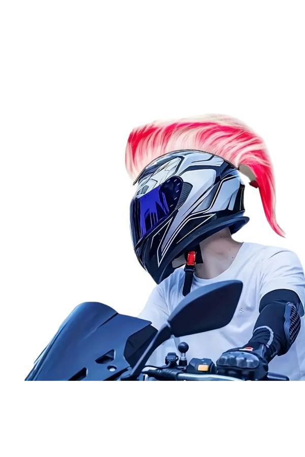 Akgüneş Mavi, Mor, Kırmızı, Sarı Ve Pembe Erkek Kask Saçı – Vantuzlu Motosiklet Aksesuarı - Image 1