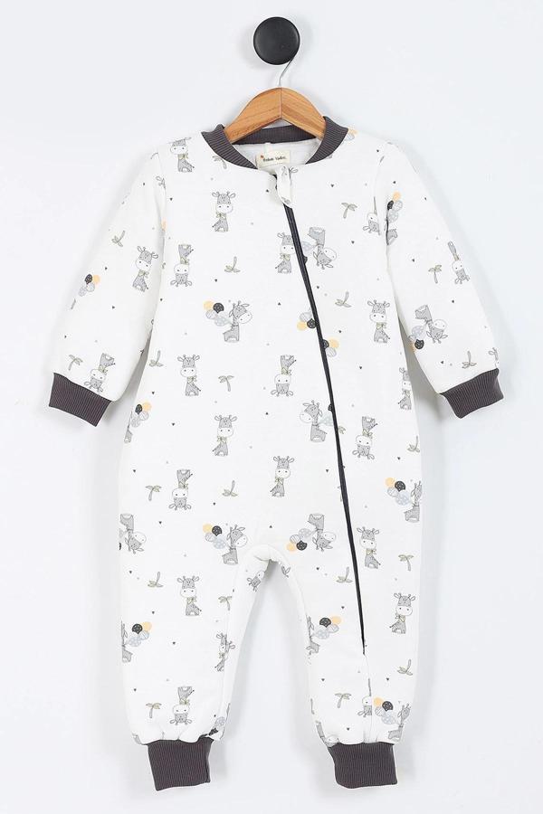 Zürafa Desenli Astarlı Uzun Kollu Pamuklu Kışlık Çocuk Erkek Bebek Uyku Tulumu 1.5 Tog 2 3 4 5 6 Yaş - Image 1