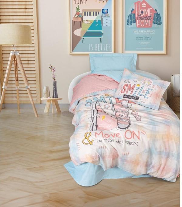 Cotton Box Genç Odası Ranforce lastikli  Çarşaflı Tek Kişilik Nevresim Takımı Smıle Mınt - Image 1