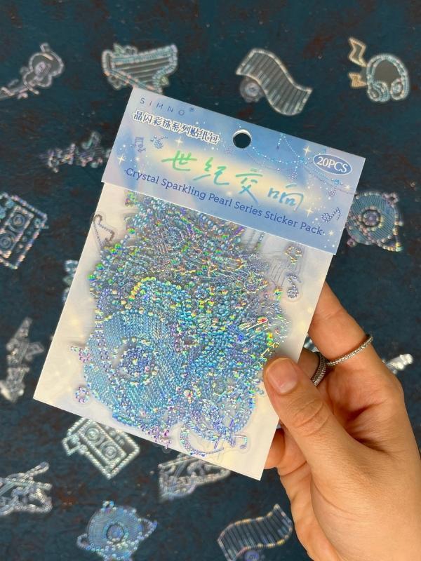 20 Adet 3D Kristal Işıltılı İnci Serisi Mavi Paket Sticker Seti / Etiket / Çıkartma / Su Geçirmez - Image 1