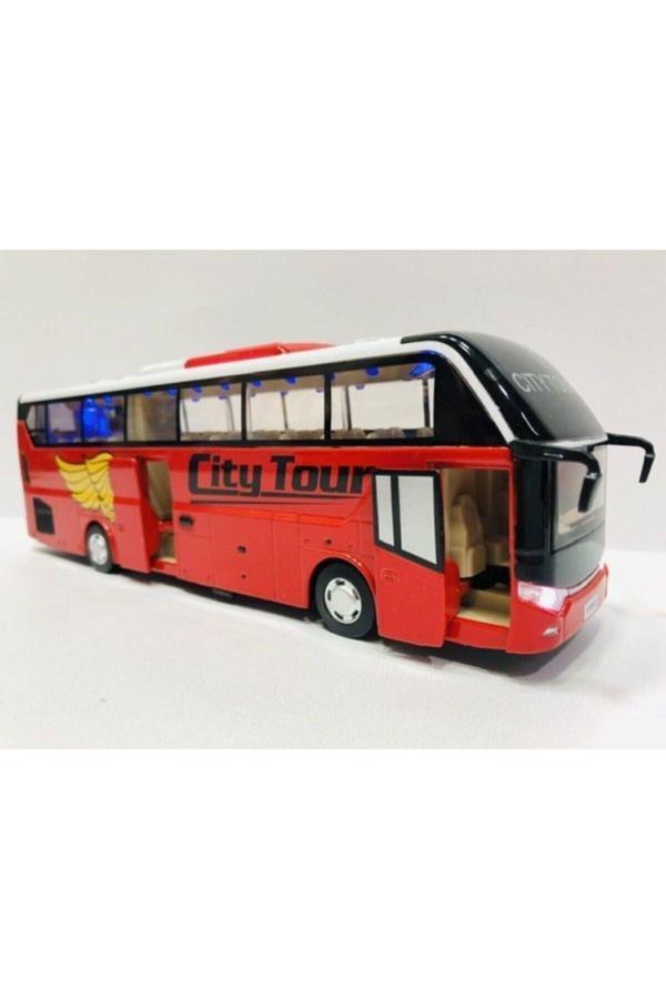 Oyuncakchi Otobüs Metal Işık Ses Yolcu Otobüsü Oyuncak Açılır Kapı 24.5 Cm Krmz - Image 1