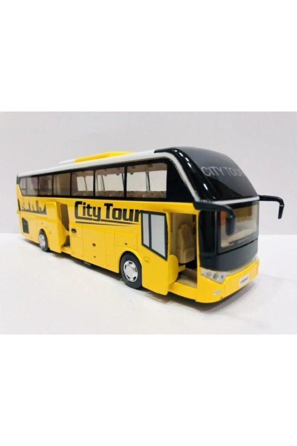 Oyuncakchi Otobüs Metal Işık Ses Yolcu Otobüsü Oyuncak Açılır Kapı 24.5 Cm Sarı - Image 1